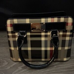 Burberry Plaid Satchel - Black, Tan, and Red